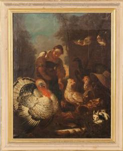 Contadina con animali, olio. Scuola lombarda inizi secolo XVIII
